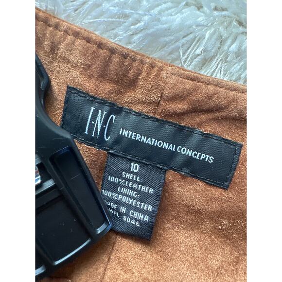 Vintage INC Suede A-Line Skirt Camel/Cognac – Size 10, Front Pleat - Picture 6 of 7